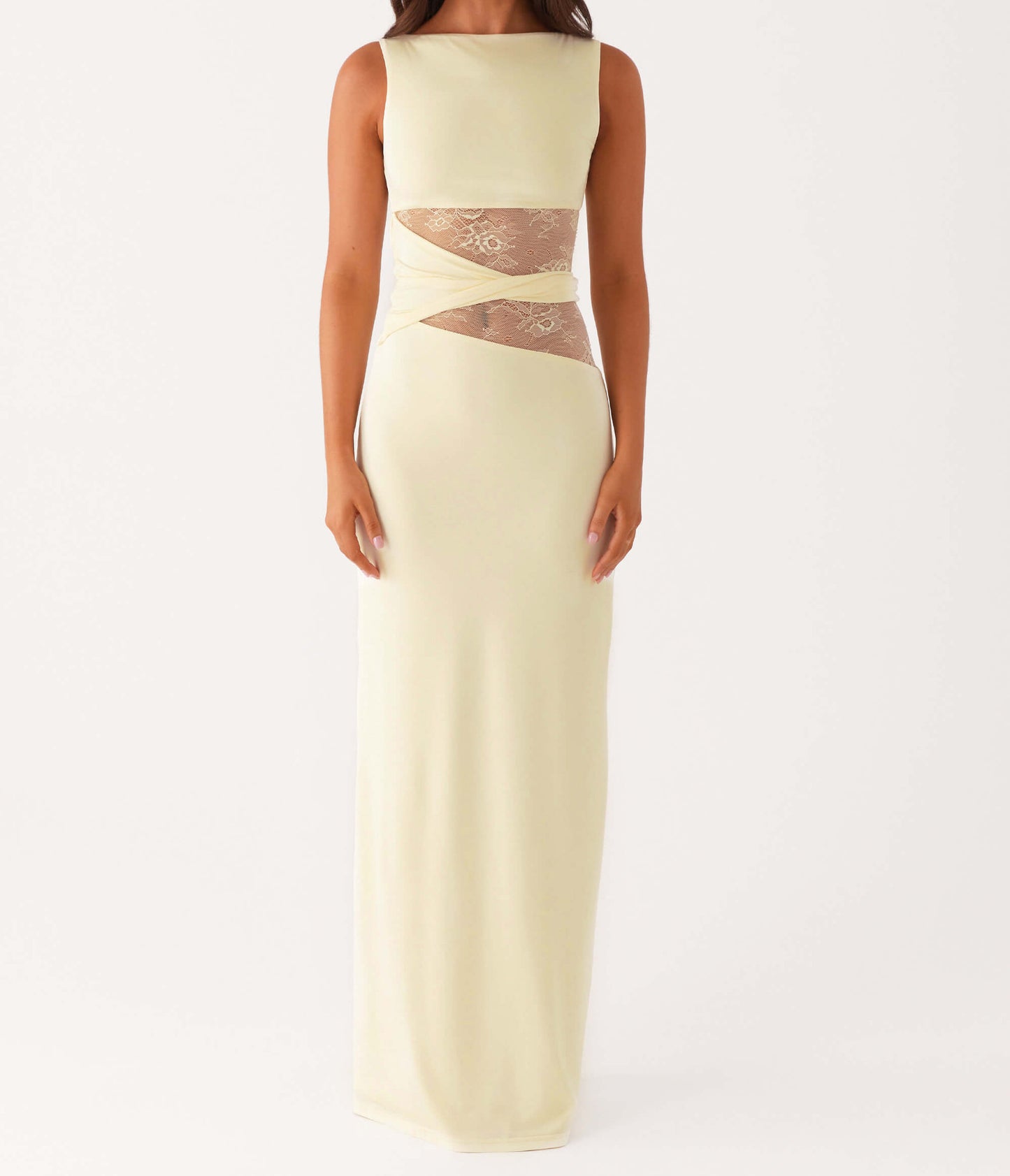 Womens Slim-Fit Lace-Patch Draping Dress