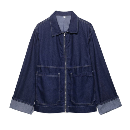 Womens European And American-style Zip-up Jacket And Jeans Set