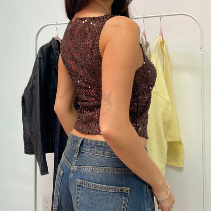 Sequin Sleeveless Party Crop Top