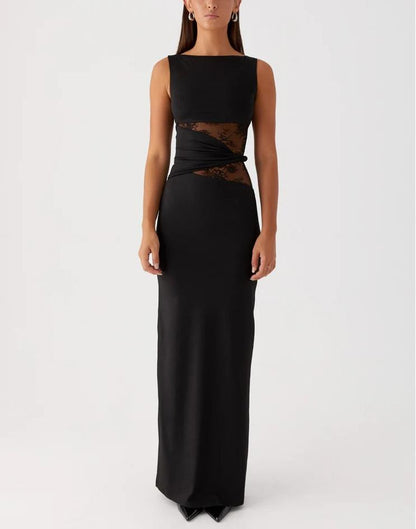 Womens Slim-Fit Lace-Patch Draping Dress