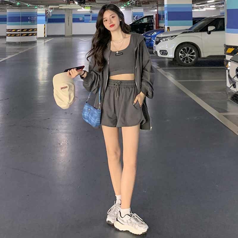 Womens Stylish Winter Zip-Up Hoodie Pants And Vest Set